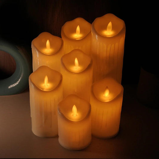 Dripping Ivory - LED Moving Flame Pillar Candle - The Party Store