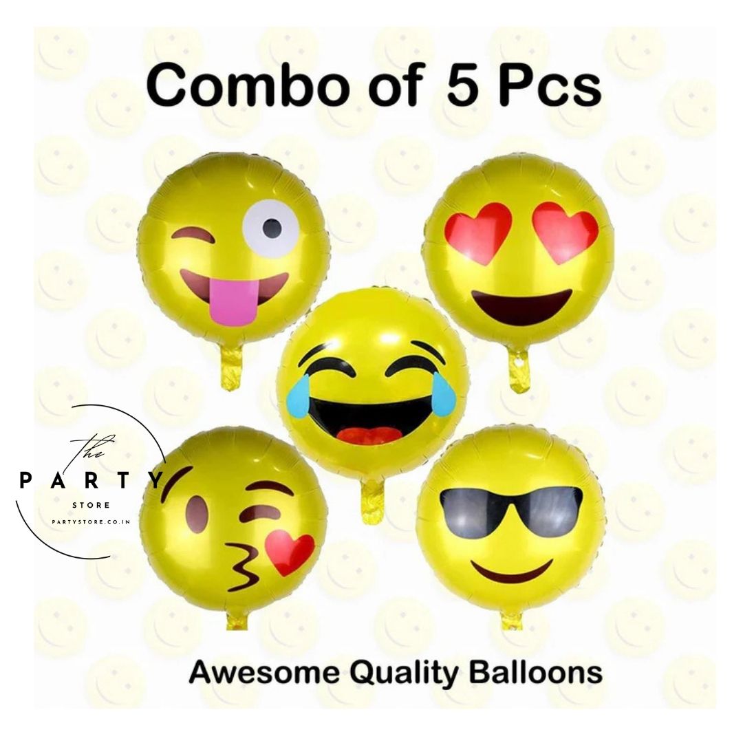 Emoji Foil Balloons For Decoration - Set of 5pcs