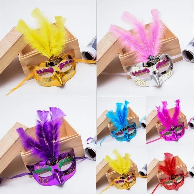 Feather Mask Venetian Party Eye Mask for Masquerade Carnival Fancy Dress mask - The Party Store