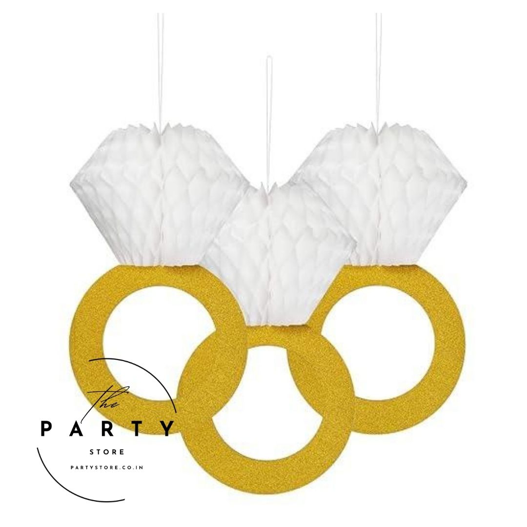 Glitter Gold Honeycomb Diamond Ring Hanging Decorations (Pack of 1Pcs)