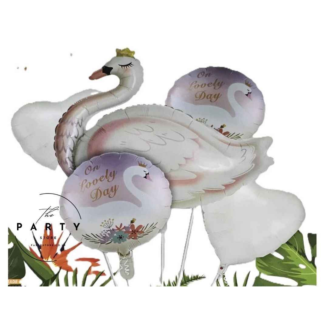 Graceful Swan with White Heart Balloon Decoration - Set of 5