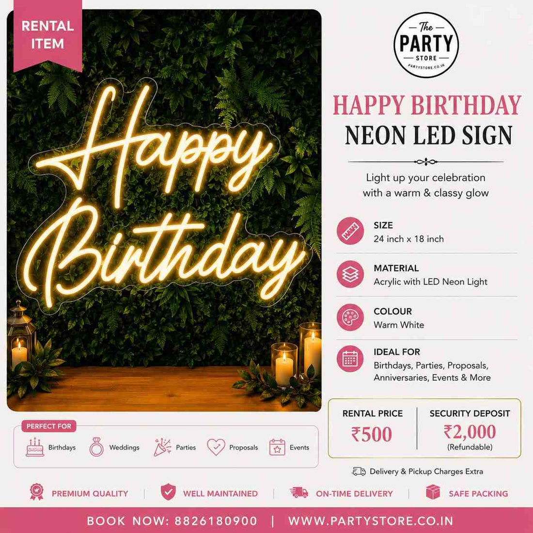 Happy Birthday Neon LED Sign Rental in Gurgaon, Delhi NCR &amp; Dehradun| The Party Store