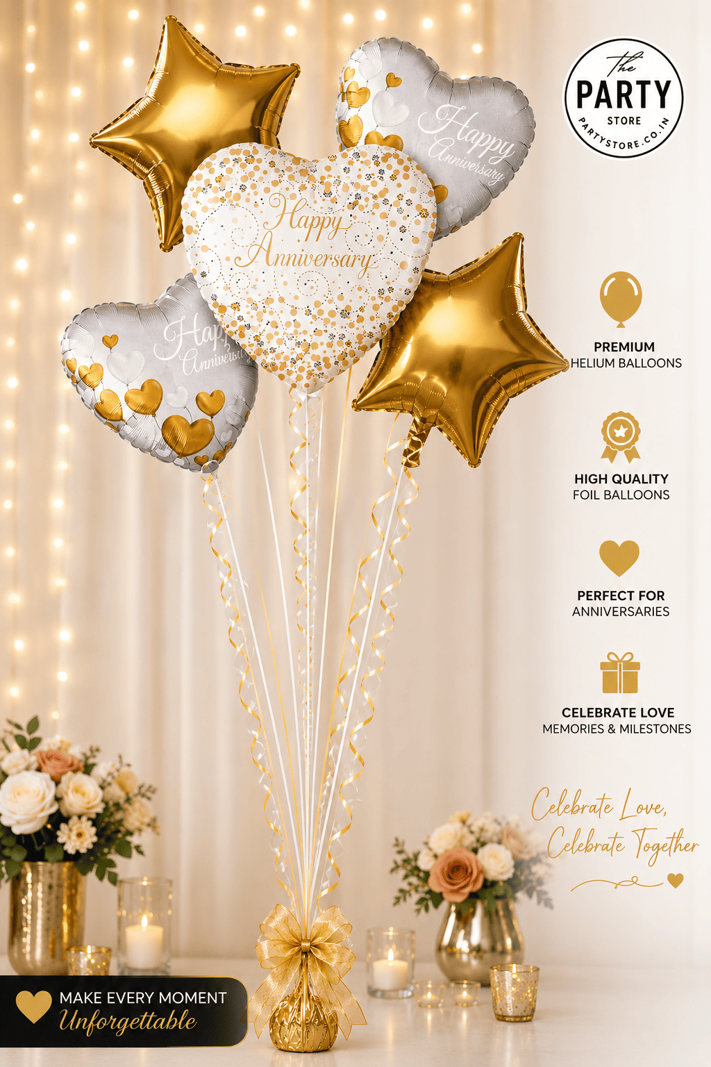 Happy Anniversary Helium Balloon Bouquet | Anniversary Foil Balloon Set | The Party Store