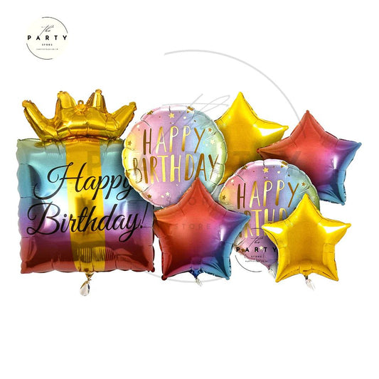 Happy Birthday 7 Pcs Crown Party Helium Inflatable Foil Balloons Set