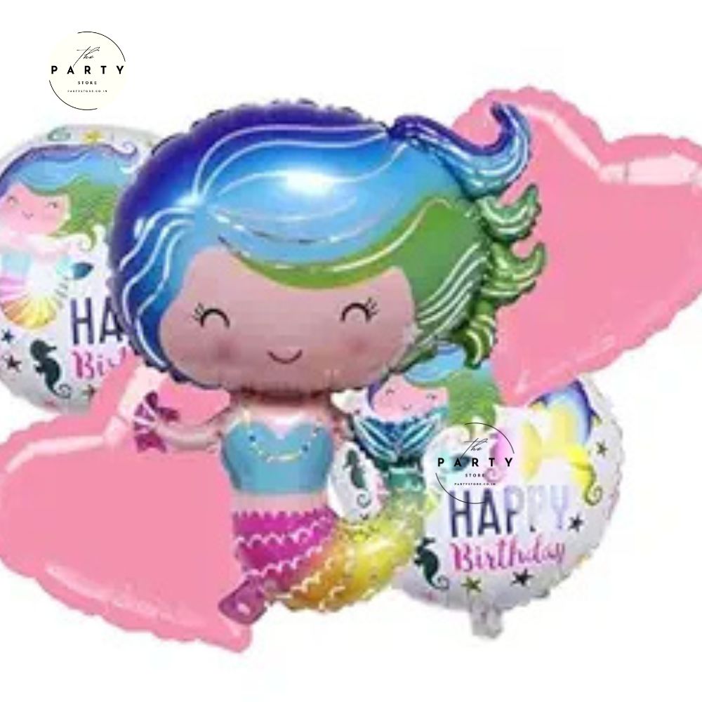 Mermaid Theme Birthday Foil Balloons for Kids, Girls Birthday Party Decoration