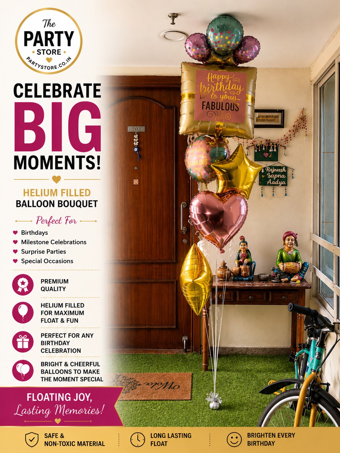Happy Birthday Helium Balloon Bouquet | Premium Birthday Balloon Arrangement | The Party Store