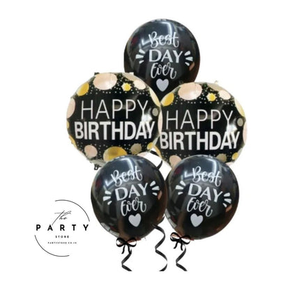 Happy Birthday Printed Foil Balloon with Golden Polka Dot (Pack of 5Pcs)