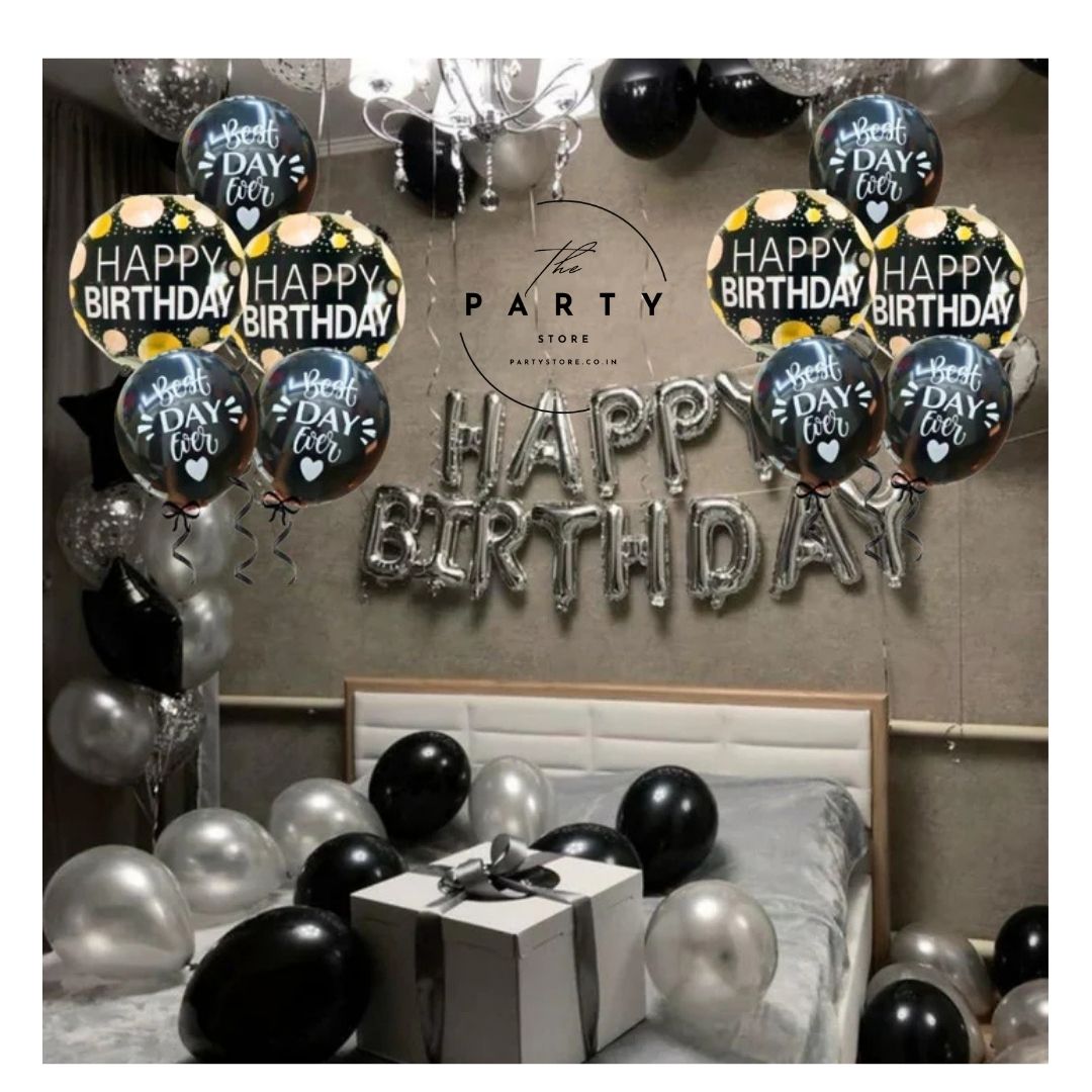 Happy Birthday Printed Foil Balloon with Golden Polka Dot (Pack of 5Pcs)