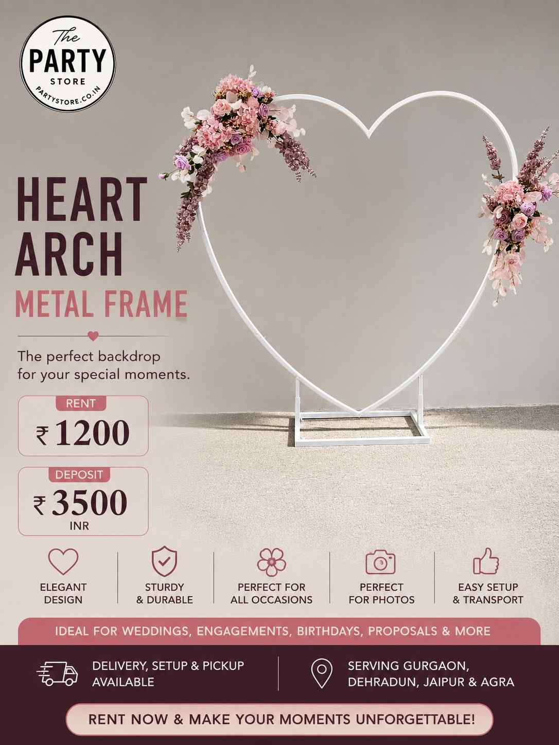 Heart Arch Metal Frame Rental in Gurgaon, Dehradun, Jaipur &amp; Agra | Backdrop Stand