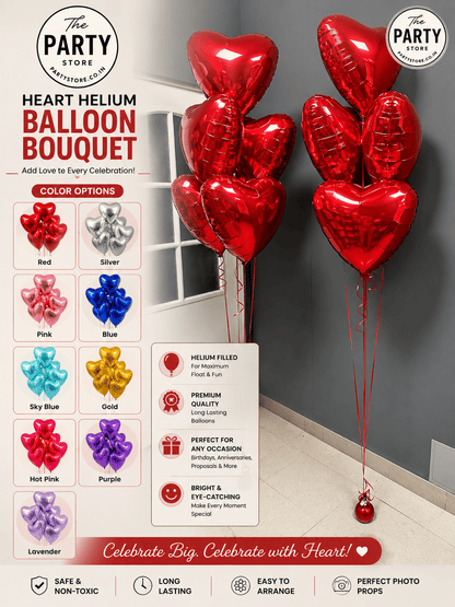 Heart Shape Helium Balloon Bouquet | Romantic Balloon Arrangement | The Party Store
