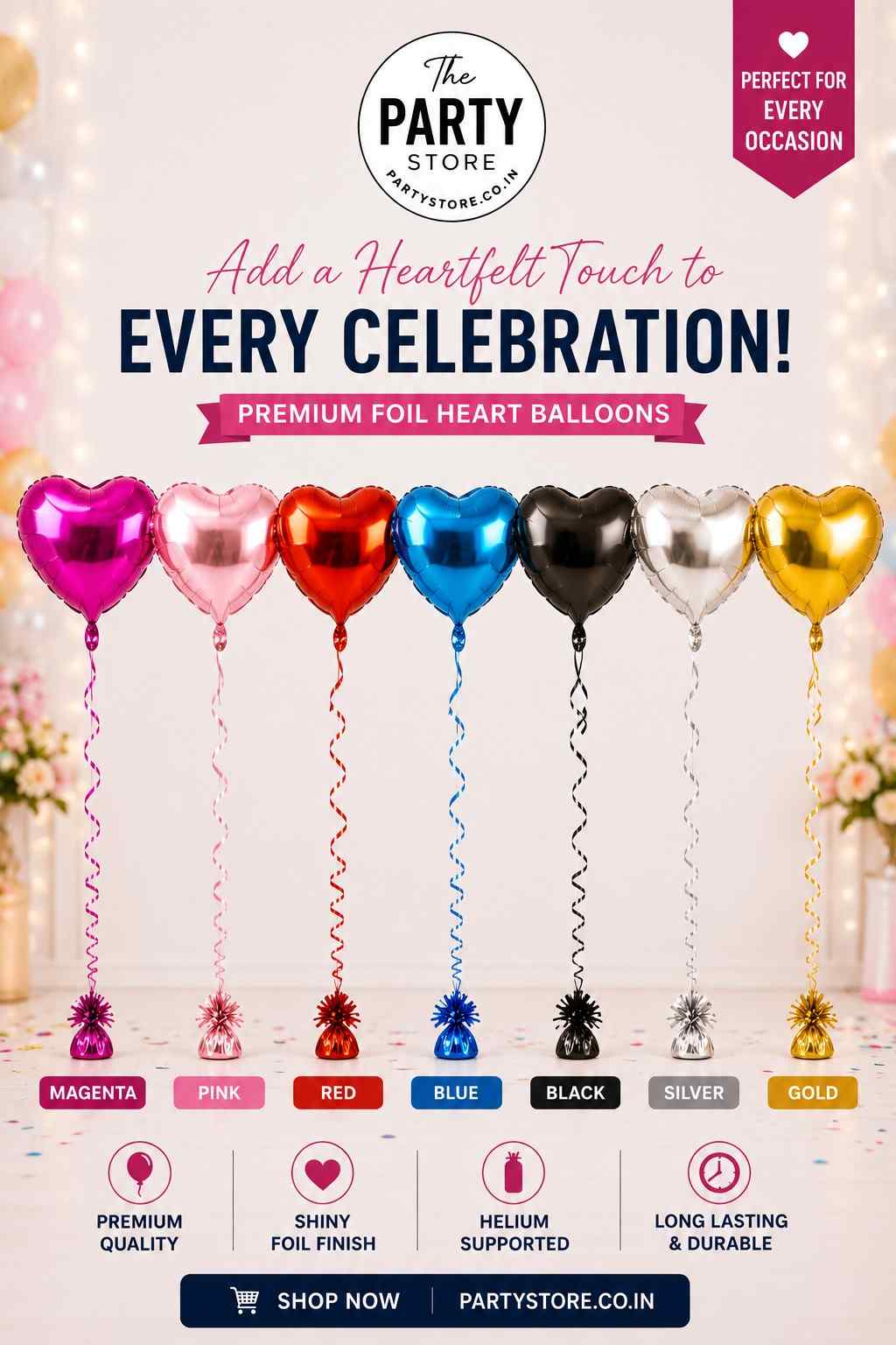 Heart Shape Helium Balloon Bouquet | Romantic Balloon Arrangement | The Party Store