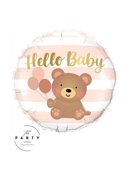 Hello Baby Theme Moon with Teddy Bear Foil Balloon for Baby Shower (Pack of 5Pcs)