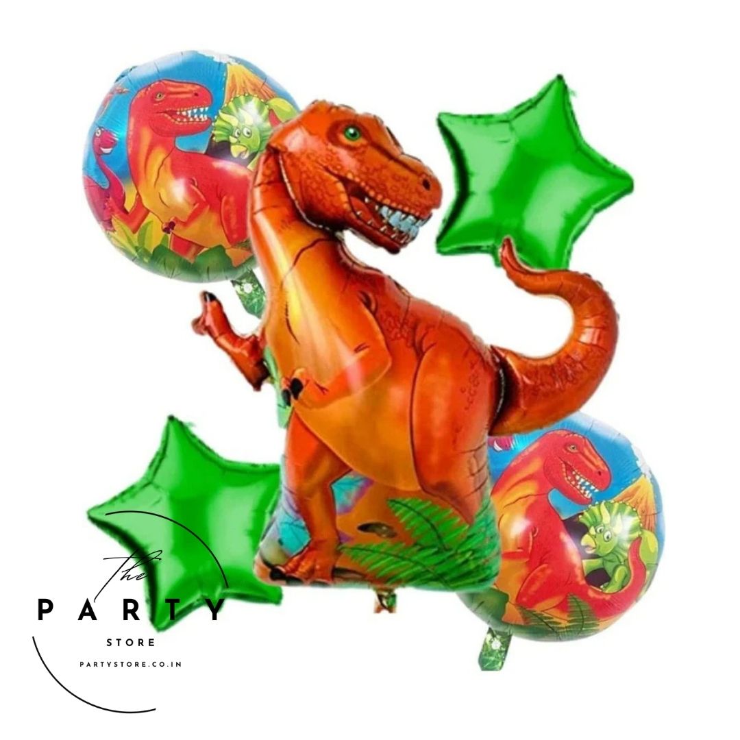Jungle Theme Dinosaur Foil Balloons for Birthday Decoration - Pack of 5 Pcs