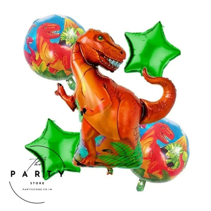 Jungle Theme Dinosaur Foil Balloons for Birthday Decoration - Pack of 5 Pcs