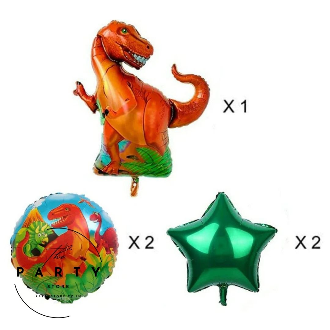 Jungle Theme Dinosaur Foil Balloons for Birthday Decoration - Pack of 5 Pcs