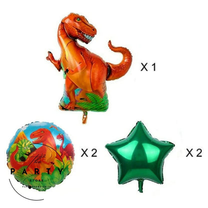 Jungle Theme Dinosaur Foil Balloons for Birthday Decoration - Pack of 5 Pcs