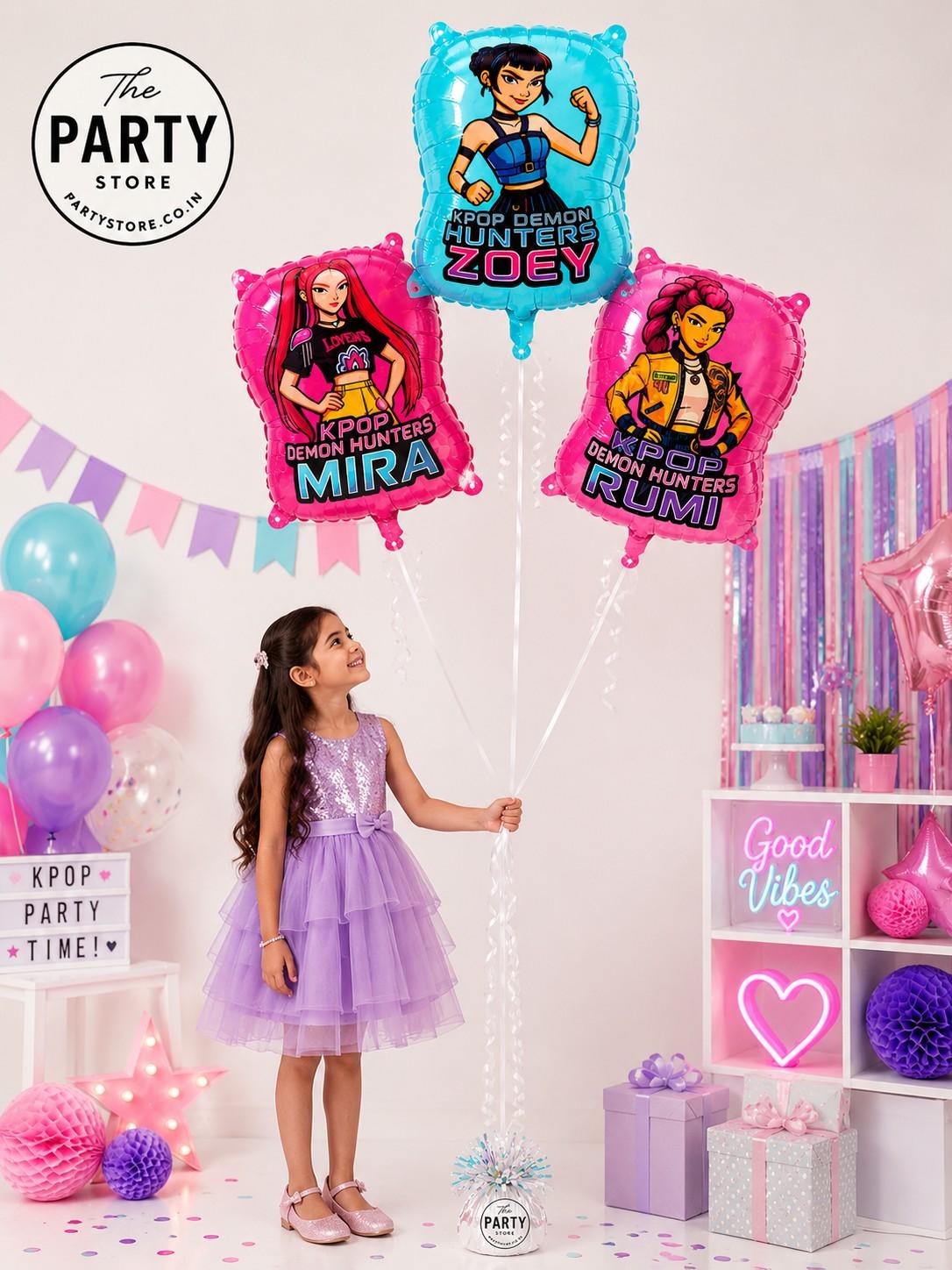 KPop Demon Hunters Foil Balloons Set of 3 | Helium Balloons for Birthday Party | The Party Store