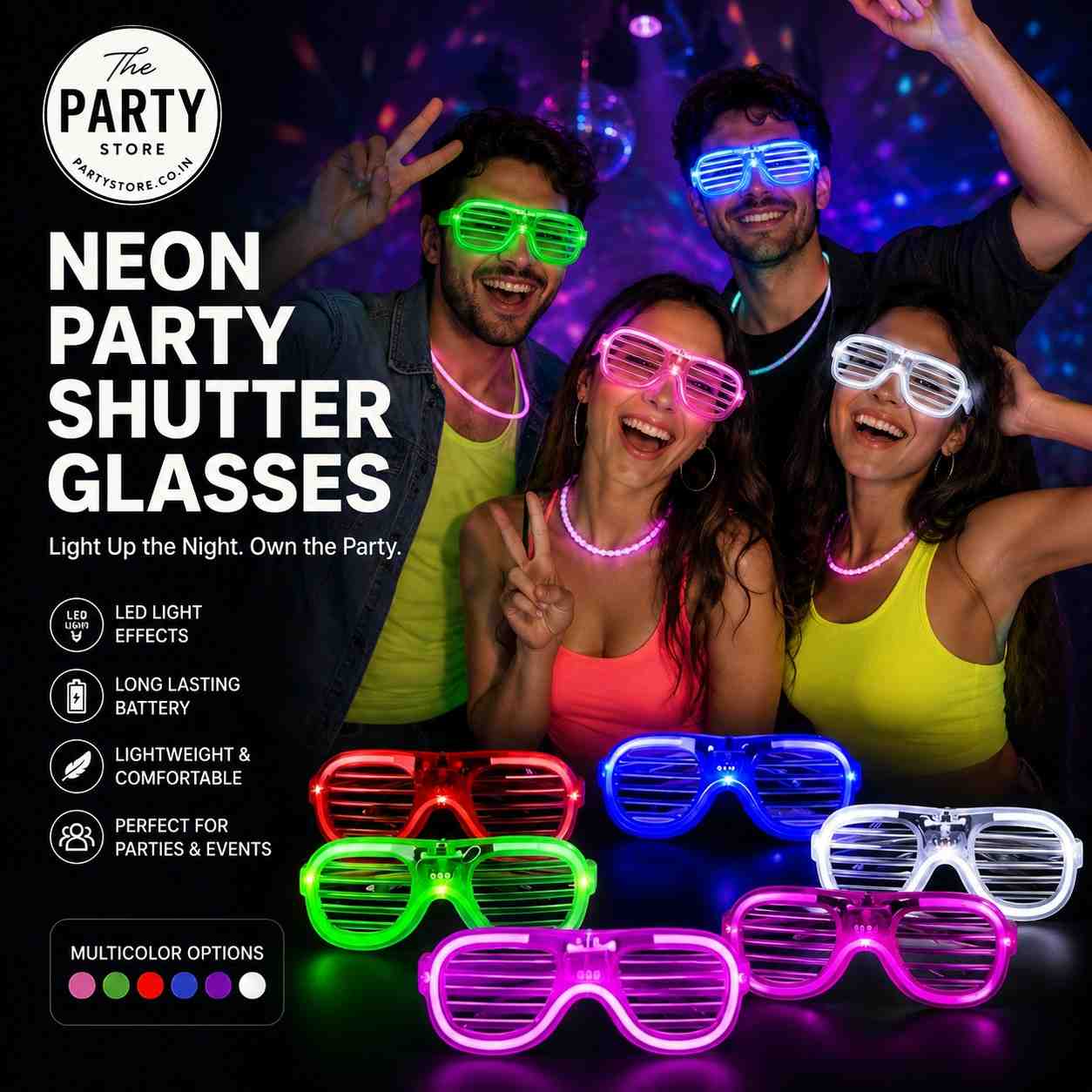 LED Neon Party Shutter Glasses | Glow Glasses for Parties - The Party Store