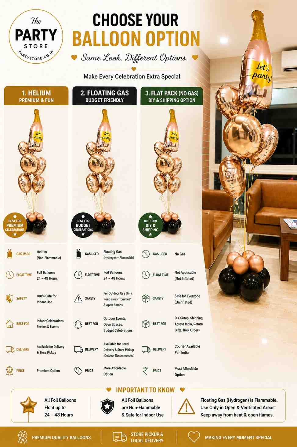 Rose Gold Party Balloon Bouquet with Helium Delivery