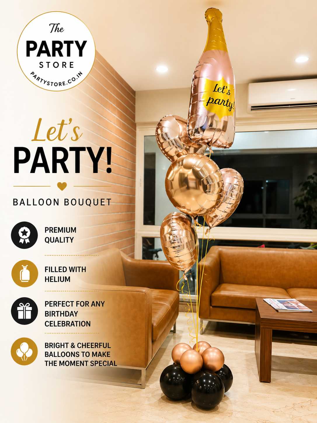 Rose Gold Party Balloon Bouquet with Helium Delivery