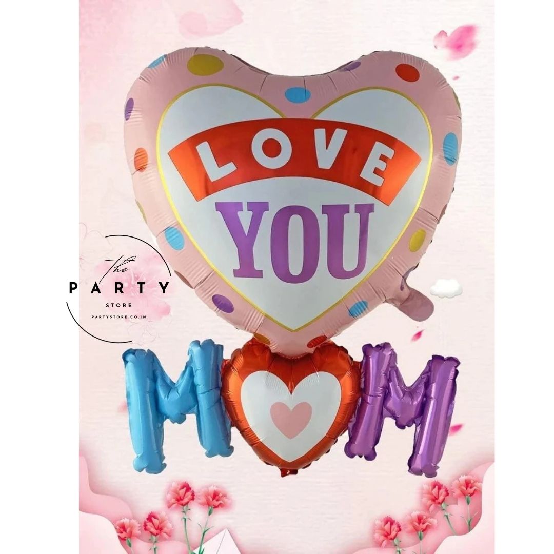 Love You Mom Helium Inflatable Foil Balloons Combo for Mothers Day, Mom&
