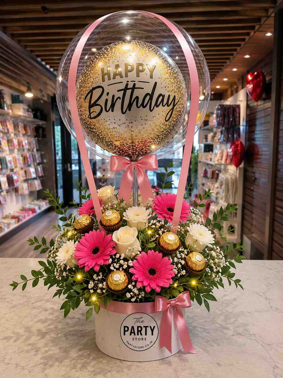 uxury Bubble Balloon Flower Box with Ferrero Rocher | Birthday Gift