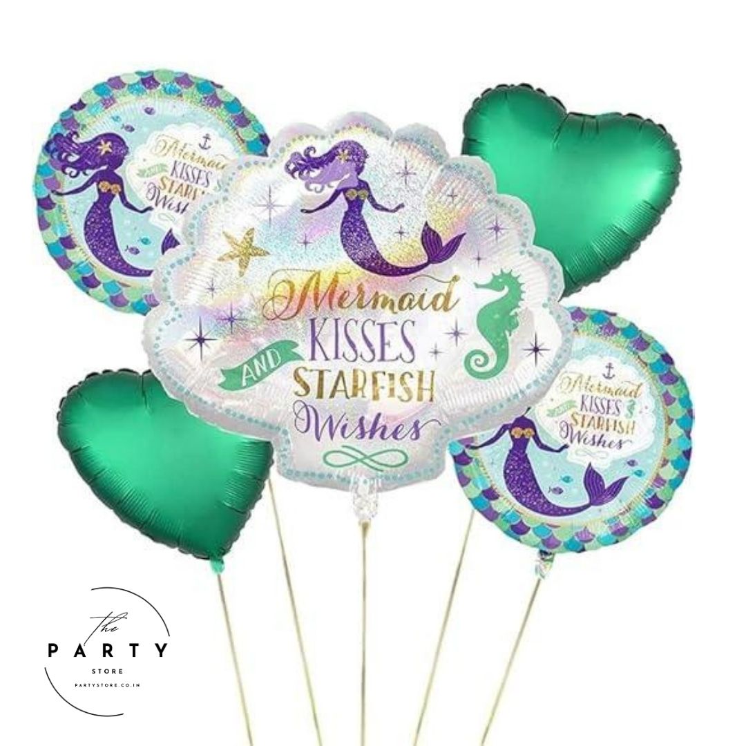 Mermaid Kisses and Starfish Wishes Foil Balloon (Pack of 5Pcs)