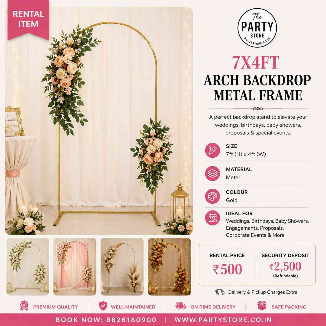 Metal Arch Backdrop Frame on Rent in Gurgaon | 7x4ft Event Stand Rental