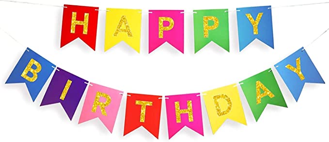 Happy Birthday Banner | Paper, Foil, Cursive Foil &amp; Bunting Decorations