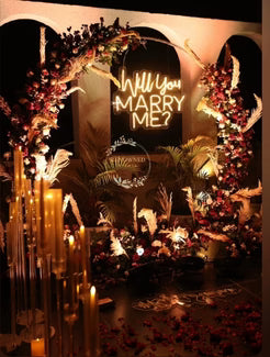 Romantic “Will You Marry Me?” Proposal Decoration with Floral Ring &amp; Candlelights