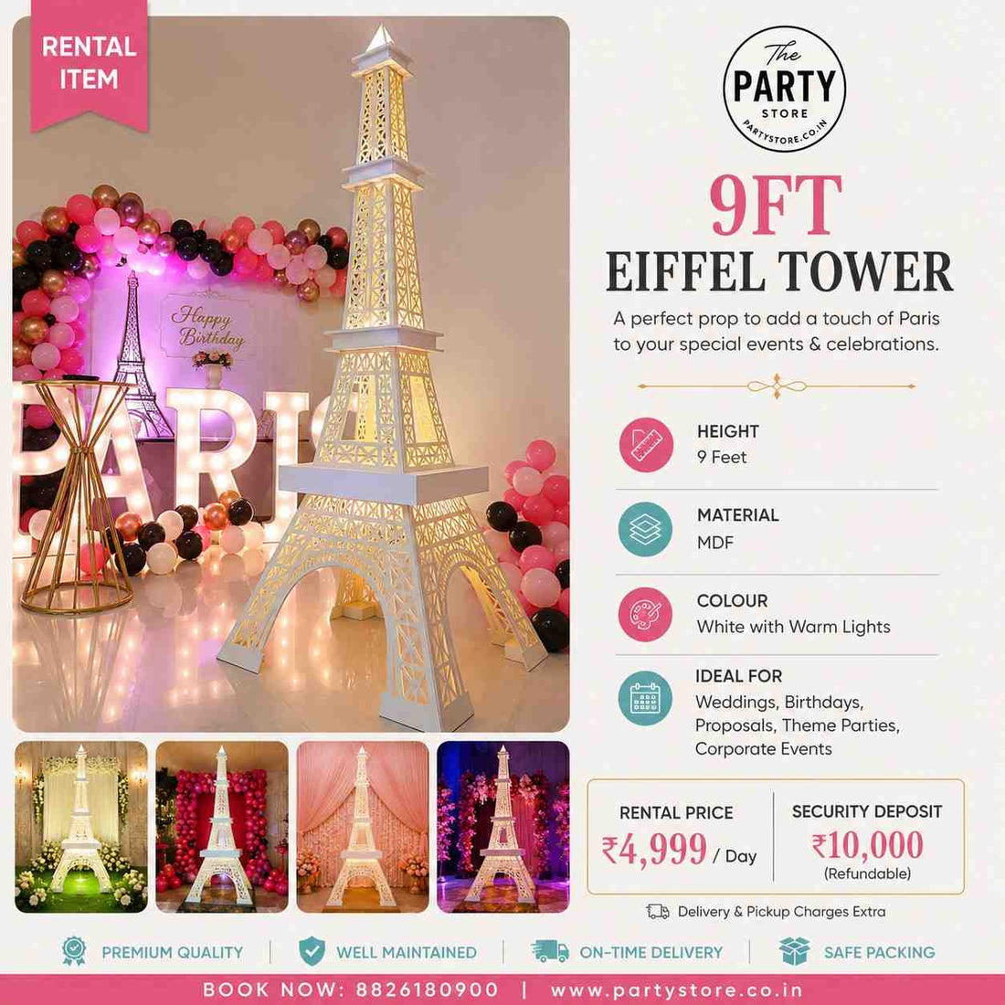 Eiffel Tower Rental in Gurgaon | Paris Theme Decoration Prop | The Party Store