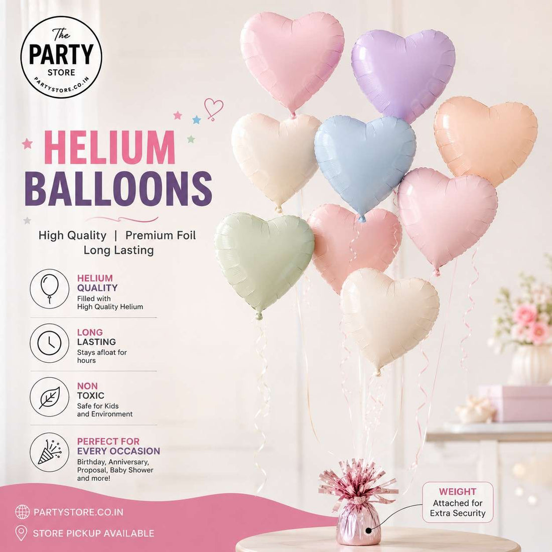 Pastel Heart Foil Helium Balloons 18 Inch | Premium Party Balloons | The Party Store