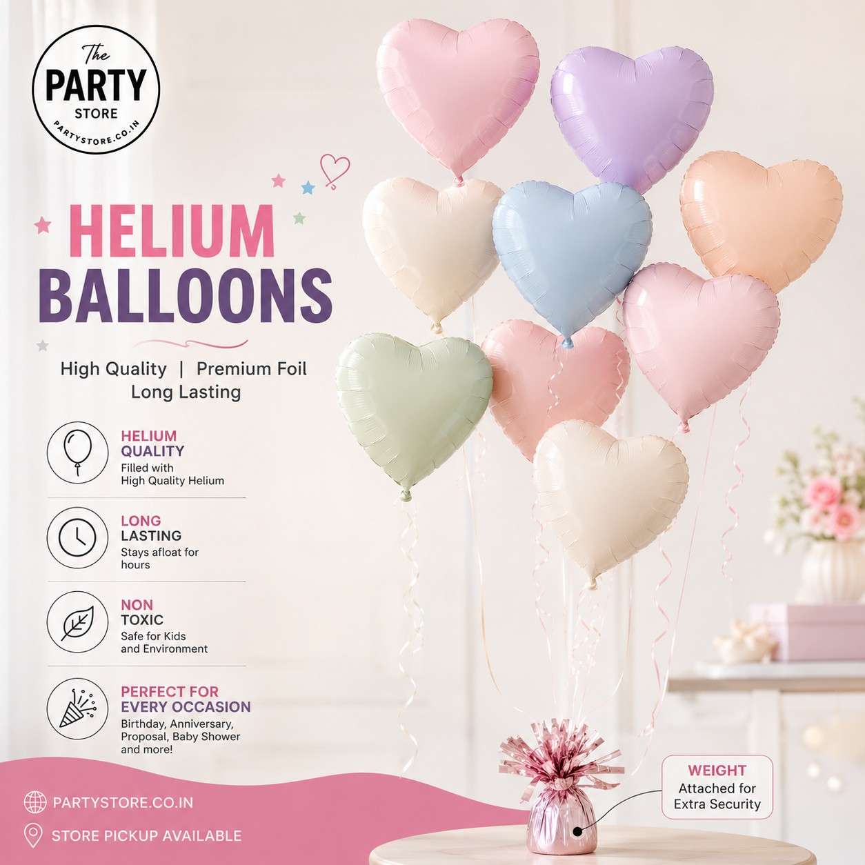Pastel Heart Foil Helium Balloons 18 Inch | Premium Party Balloons | The Party Store