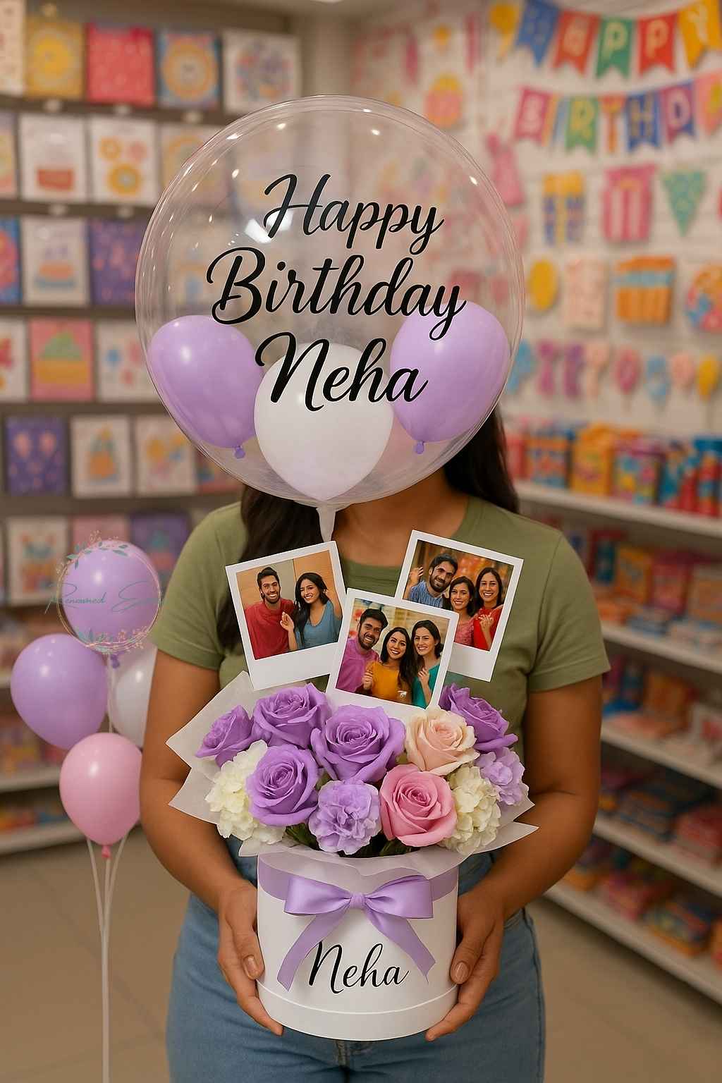 Personalized Birthday Gift Balloon Bouquet with Photos &amp; Floral Box