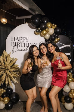 Black &amp; Gold Birthday Balloon Backdrop Decoration