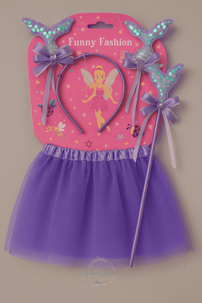 Mermaid Fairy Costume Dress‑Up Set for Kids – Tulle Tutu Skirt, Sequin Headband & Magic Wand