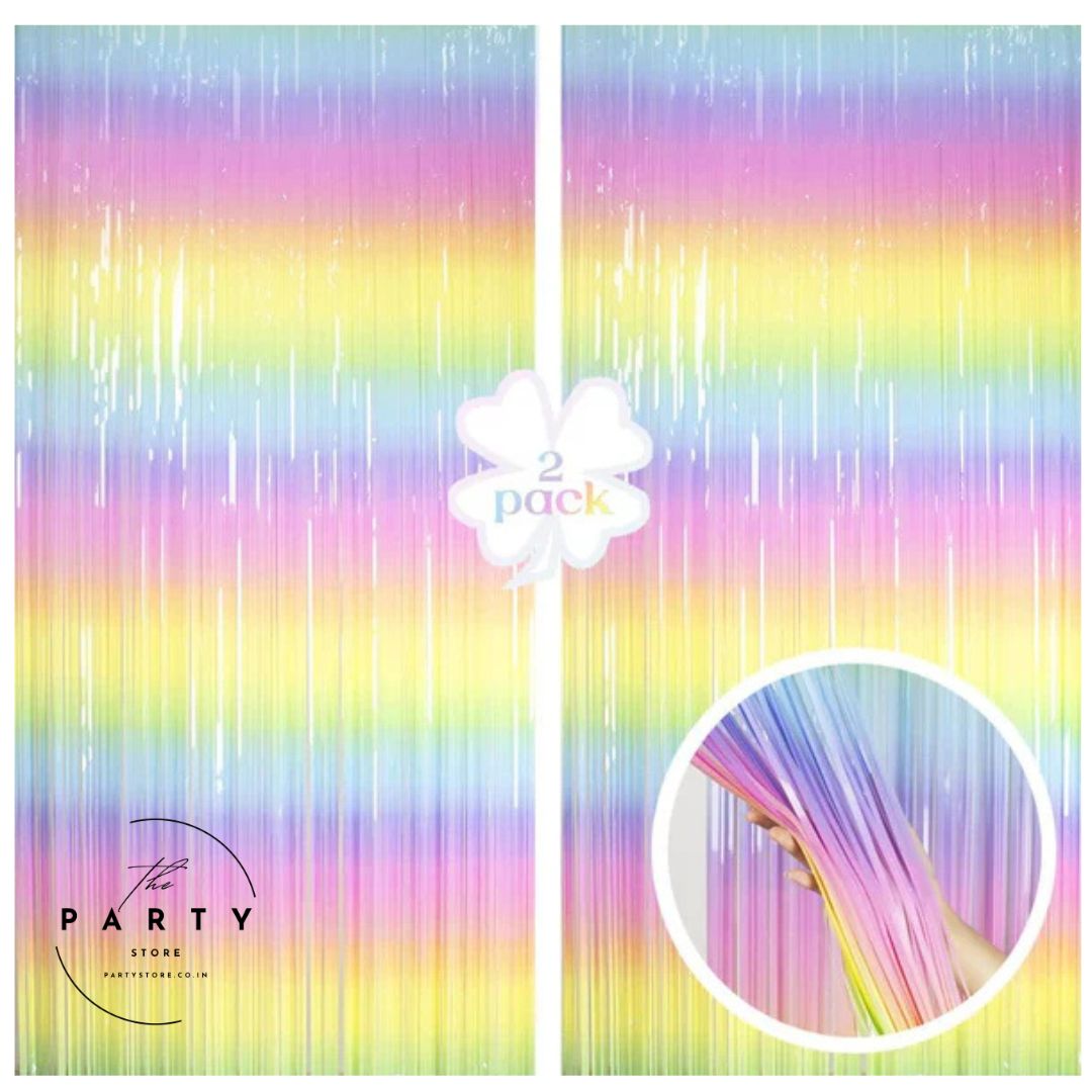 Rainbow Gradient Foil Fringe Curtain for Birthday Party Photo Booth Backdrop Decoration Props - Set of 2