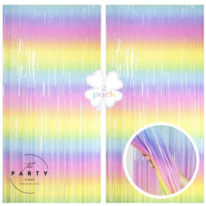Rainbow Gradient Foil Fringe Curtain for Birthday Party Photo Booth Backdrop Decoration Props - Set of 2
