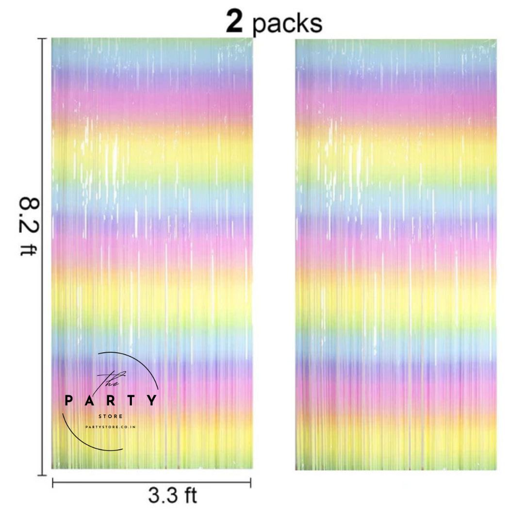 Rainbow Gradient Foil Fringe Curtain for Birthday Party Photo Booth Backdrop Decoration Props - Set of 2