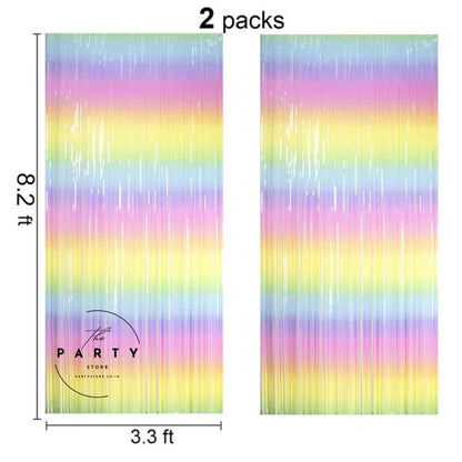 Rainbow Gradient Foil Fringe Curtain for Birthday Party Photo Booth Backdrop Decoration Props - Set of 2