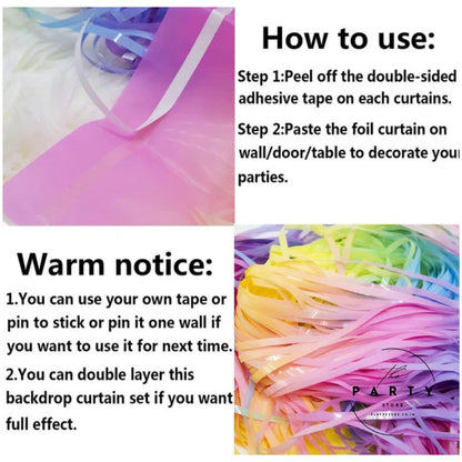 Rainbow Gradient Foil Fringe Curtain for Birthday Party Photo Booth Backdrop Decoration Props - Set of 2