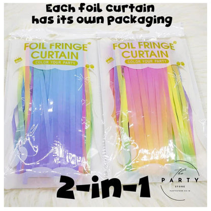 Rainbow Gradient Foil Fringe Curtain for Birthday Party Photo Booth Backdrop Decoration Props - Set of 2