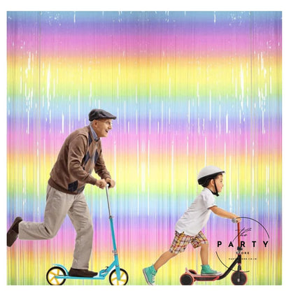 Rainbow Gradient Foil Fringe Curtain for Birthday Party Photo Booth Backdrop Decoration Props - Set of 2