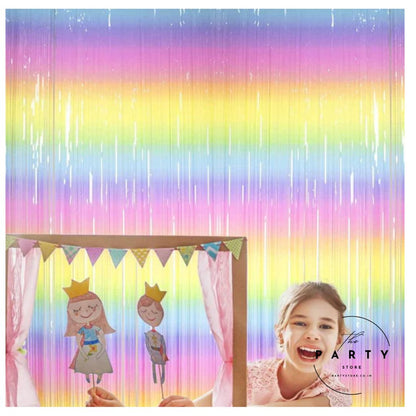 Rainbow Gradient Foil Fringe Curtain for Birthday Party Photo Booth Backdrop Decoration Props - Set of 2