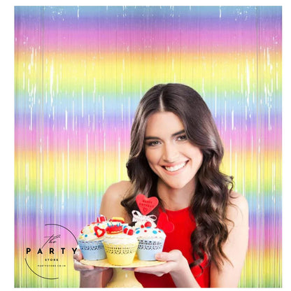 Rainbow Gradient Foil Fringe Curtain for Birthday Party Photo Booth Backdrop Decoration Props - Set of 2