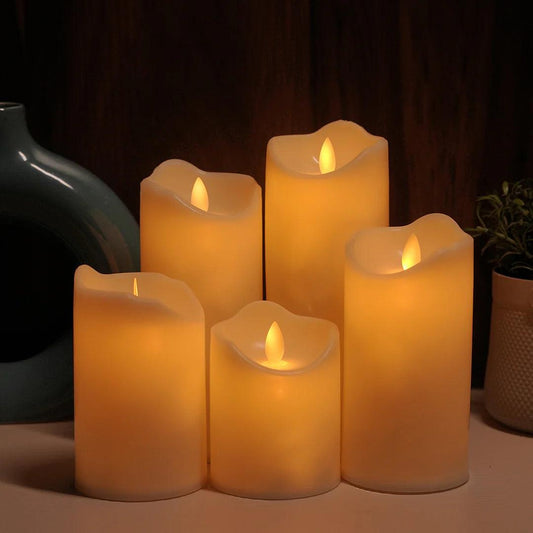 LED Moving Flame Pillar Candle - Smooth Ivory - The Party Store