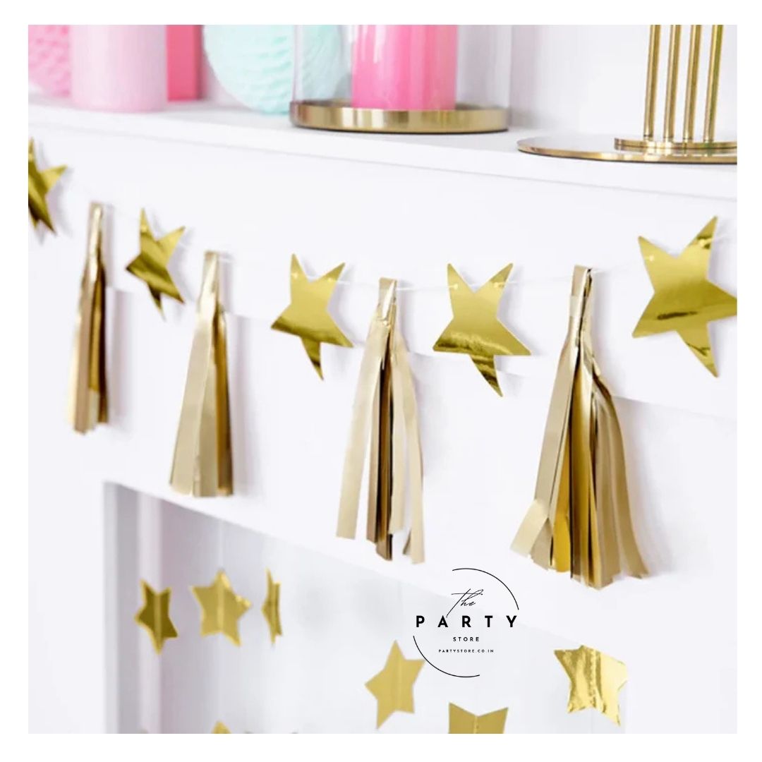 Star Tassel Garland, Christmas Party Decoration, Wedding Bunting, Hanging Decorations, Gold Party 2m