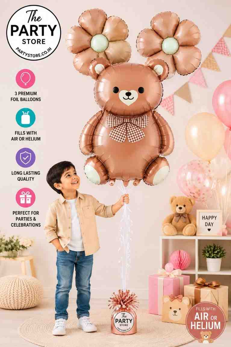 Teddy Bear Foil Balloons Set of 3 | 1st Birthday, Baby Shower &amp; Proposal