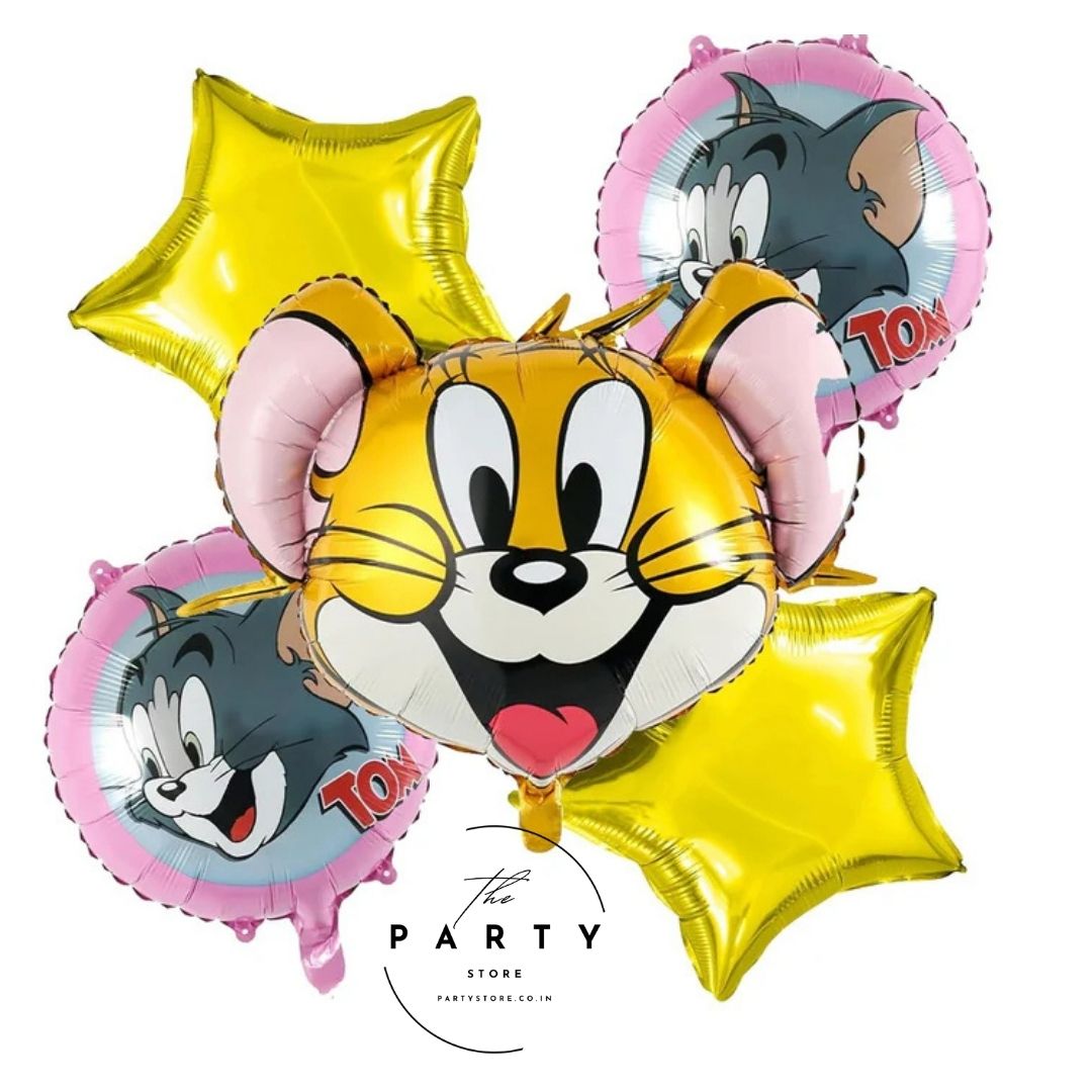 Tom &amp; Jerry Theme Foil Balloons for Kids Party (Pack of 5)