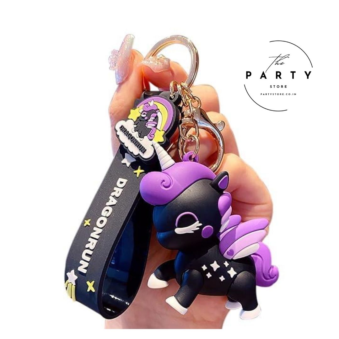 Unicorn 3D Silicone Rubber Keychain with Lanyard Hook Metal Chain